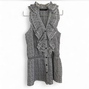 The Limited Sleeveless Black and White Striped Ruffle High Collar Blouse